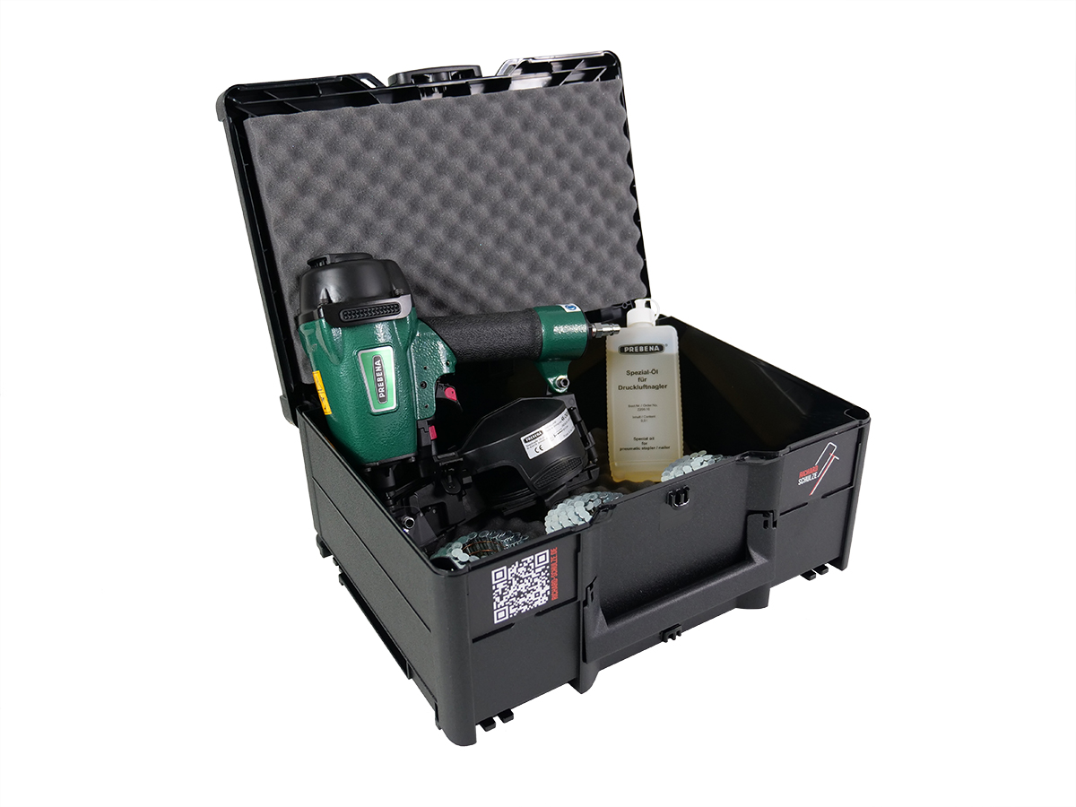 Systainer Box 21- Systainer-Koffer mit PREBENA Druckluftnagler 4X-CNZ45 inkl Nägel und 1 Fl. Öl